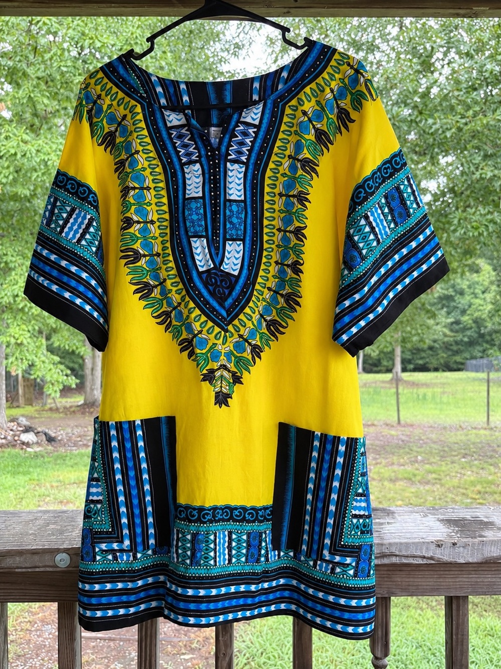 Yellow African Dashiki Kaftan Dress L XL